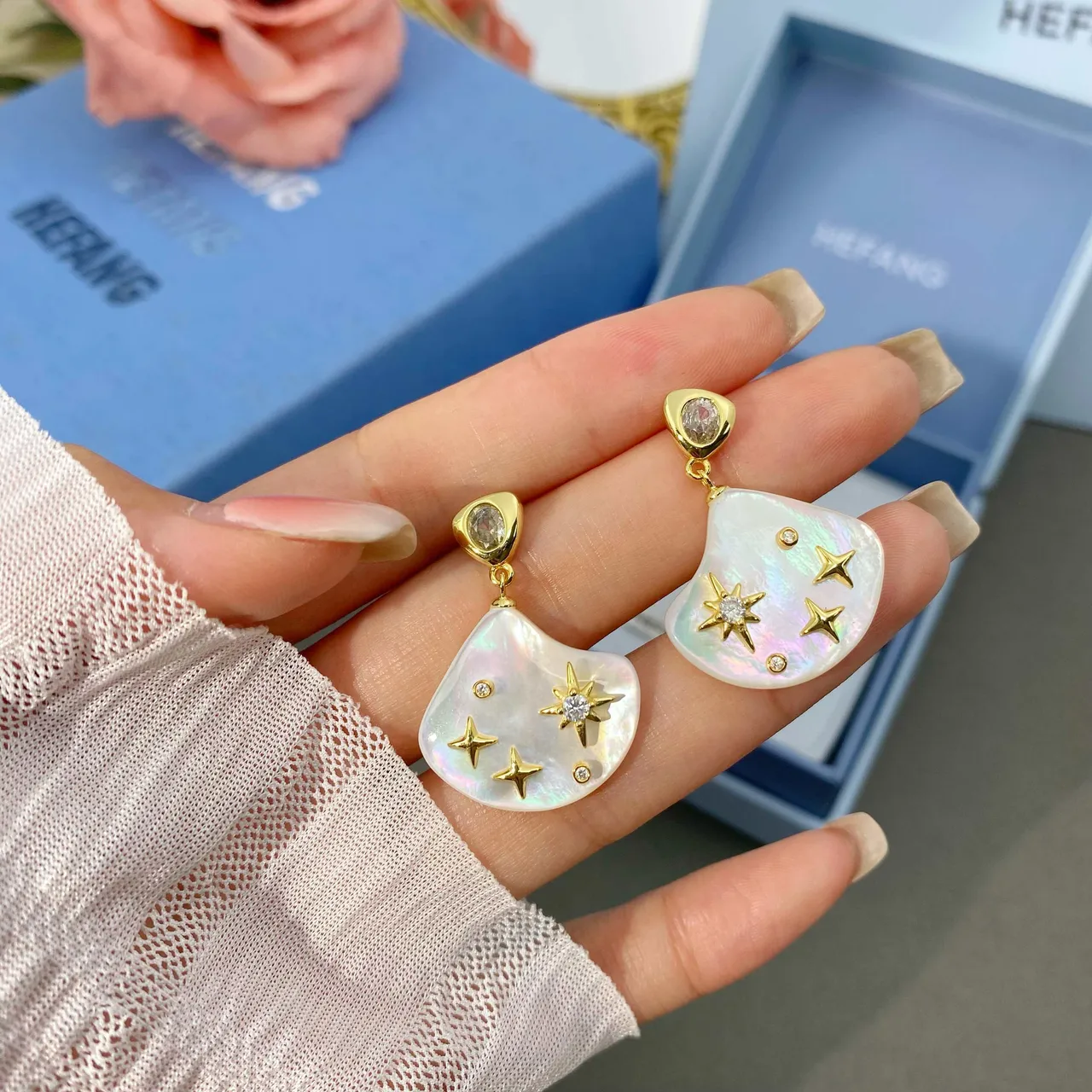 HEFANG Mother-of-Pearl Star Drop Earrings 8