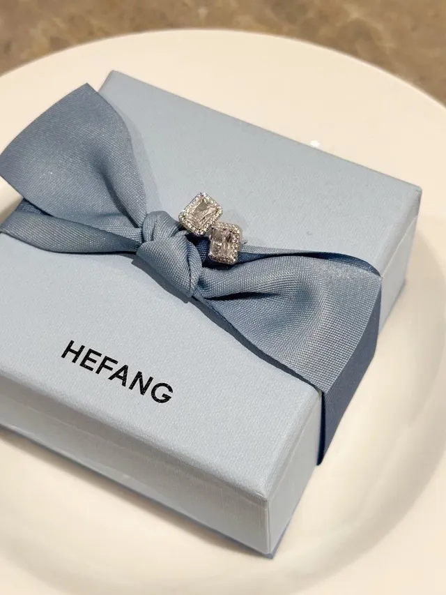 HEFANG Rectangular Cut Pavé Halo Stud Earrings 5