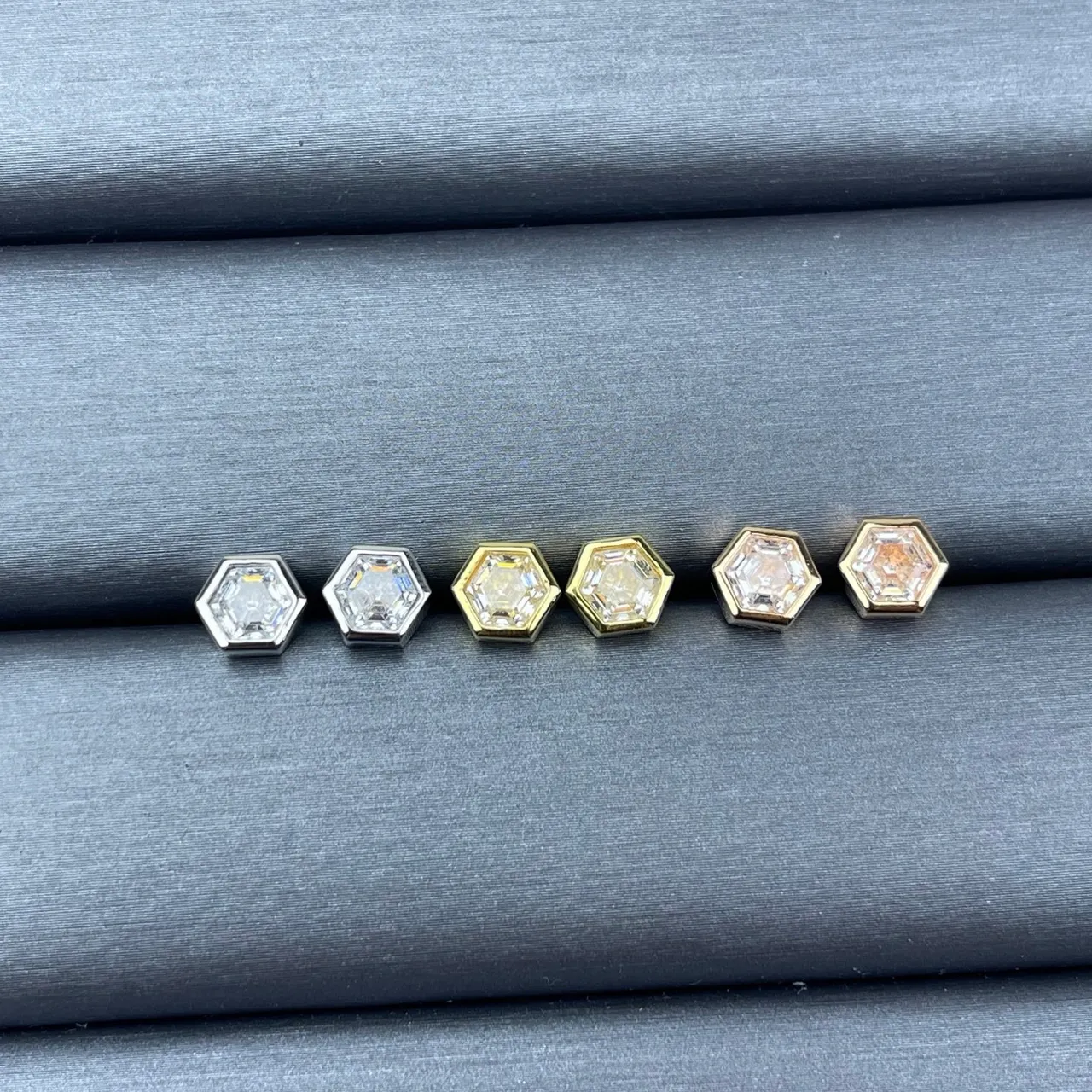 Hexagonal Bezel Faceted Stone Stud Earrings 2