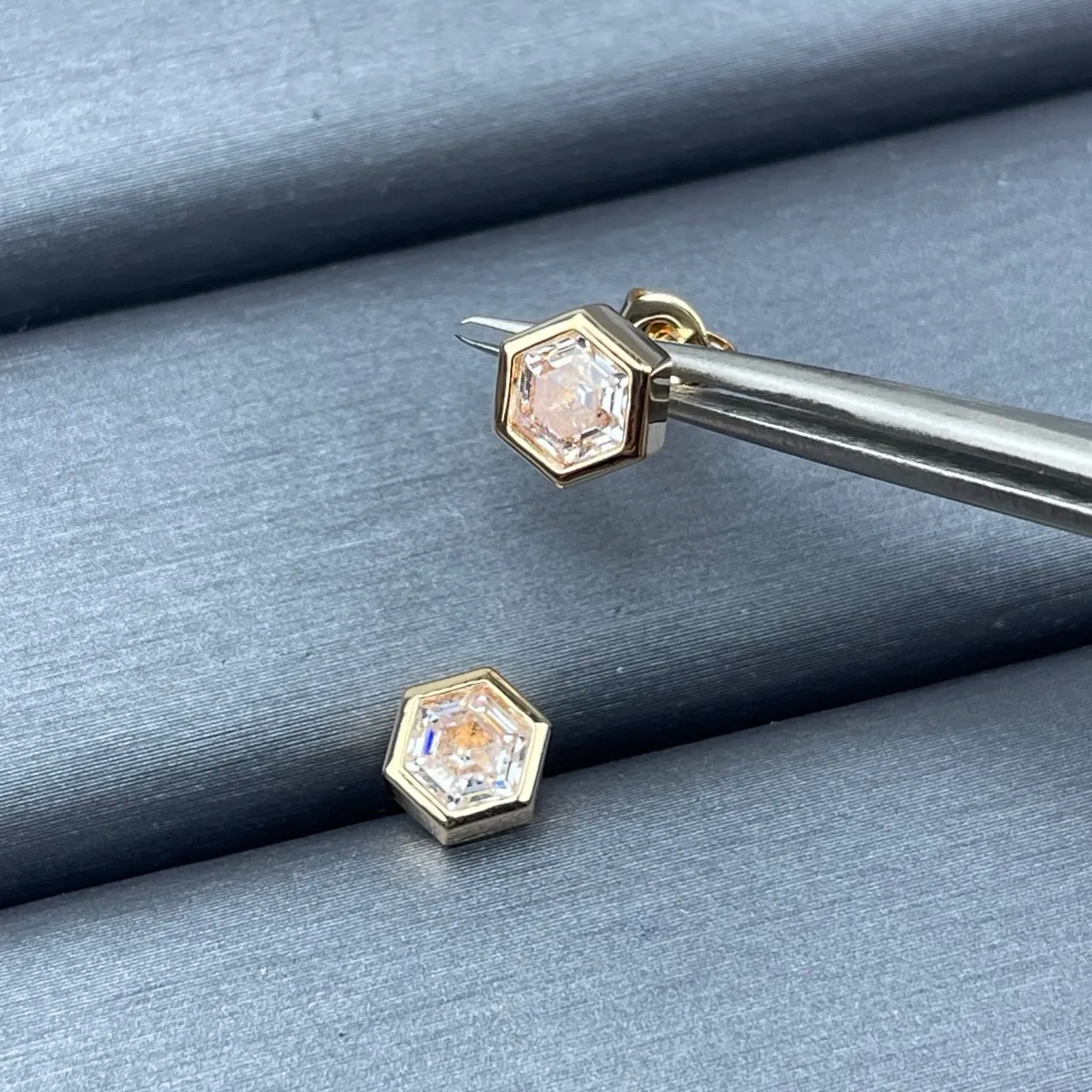 Hexagonal Bezel Faceted Stone Stud Earrings 4