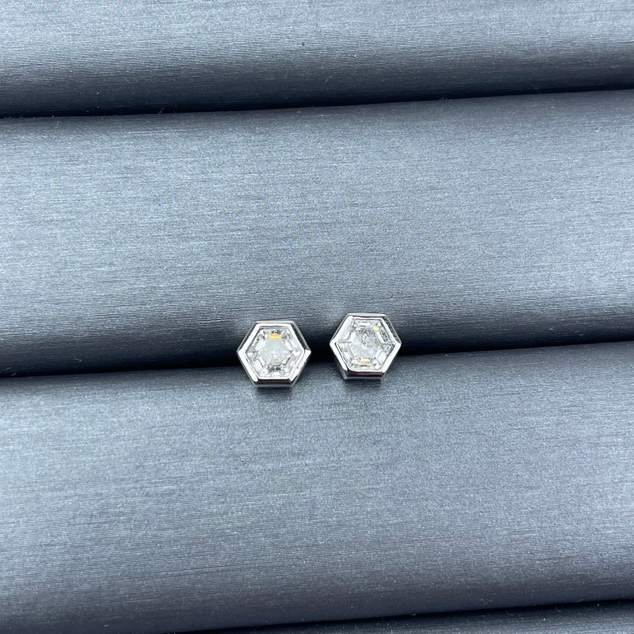 Hexagonal Bezel Faceted Stone Stud Earrings 7