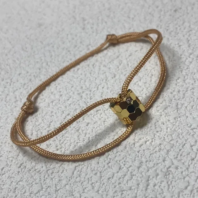 Hexagonal Gold-Tone Gemstone Bead Green Braided Cord Bracelet 2