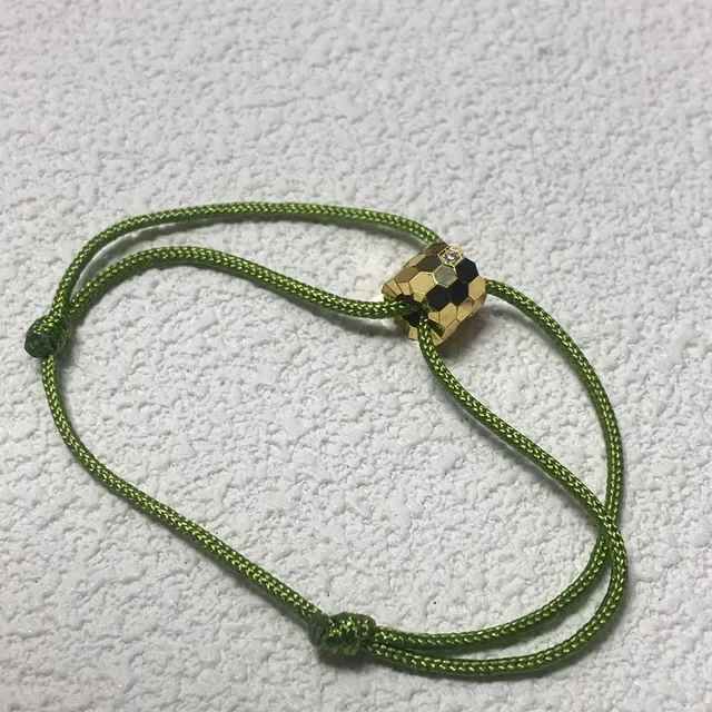 Hexagonal Gold-Tone Gemstone Bead Green Braided Cord Bracelet 3