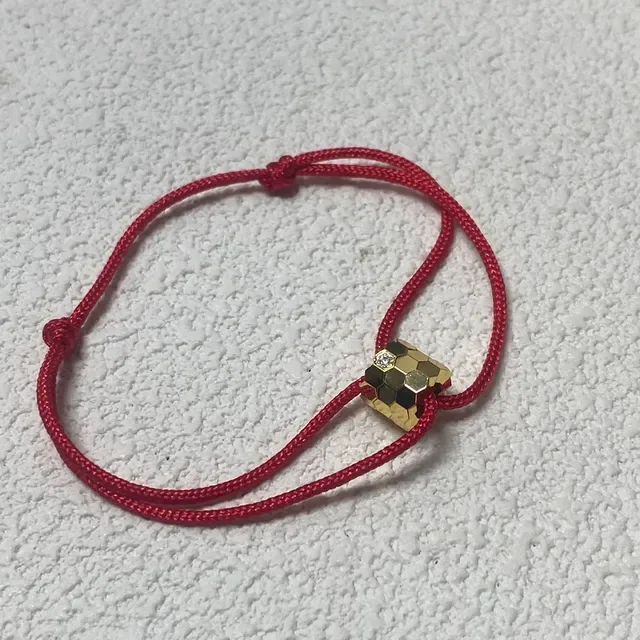Hexagonal Gold-Tone Gemstone Bead Green Braided Cord Bracelet 4