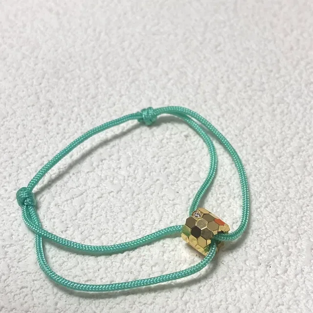 Hexagonal Gold-Tone Gemstone Bead Green Braided Cord Bracelet 5