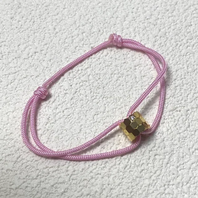 Hexagonal Gold-Tone Gemstone Bead Green Braided Cord Bracelet 6