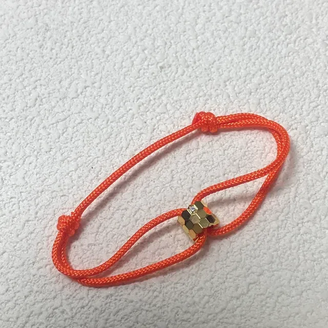 Hexagonal Gold-Tone Gemstone Bead Green Braided Cord Bracelet 7