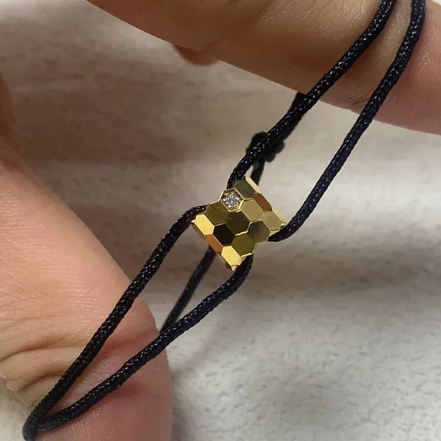 Hexagonal Gold-Tone Gemstone Bead Green Braided Cord Bracelet 8