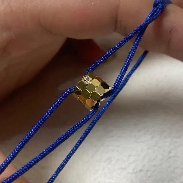 Hexagonal Gold-Tone Gemstone Bead Green Braided Cord Bracelet 9