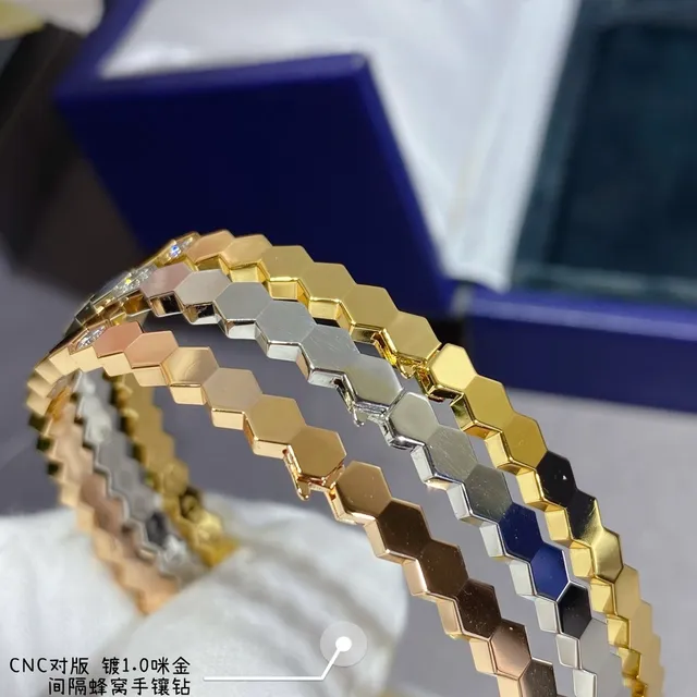 Hexagonal-Link Pavé-Set Stone Rigid Bangle Bracelets 4