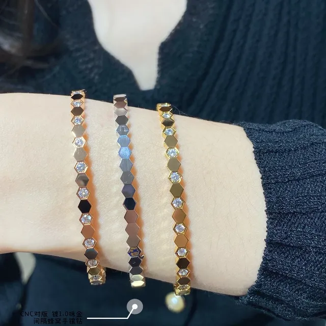 Hexagonal-Link Pavé-Set Stone Rigid Bangle Bracelets 9