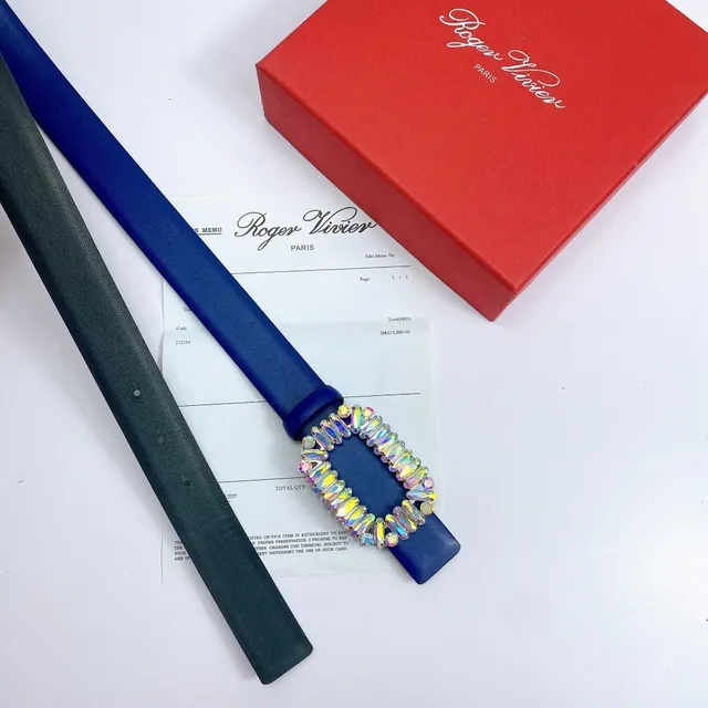 Iridescent Crystal Buckle Blue Leather Belt 4