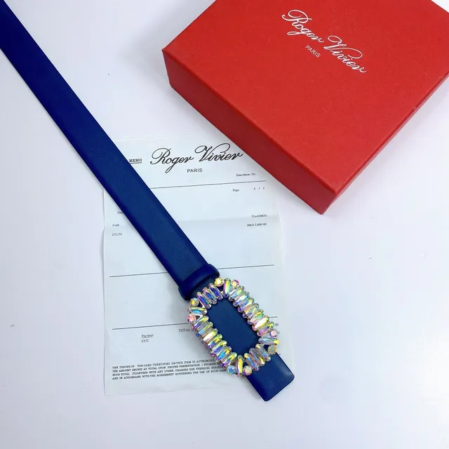Iridescent Crystal Buckle Blue Leather Belt 5