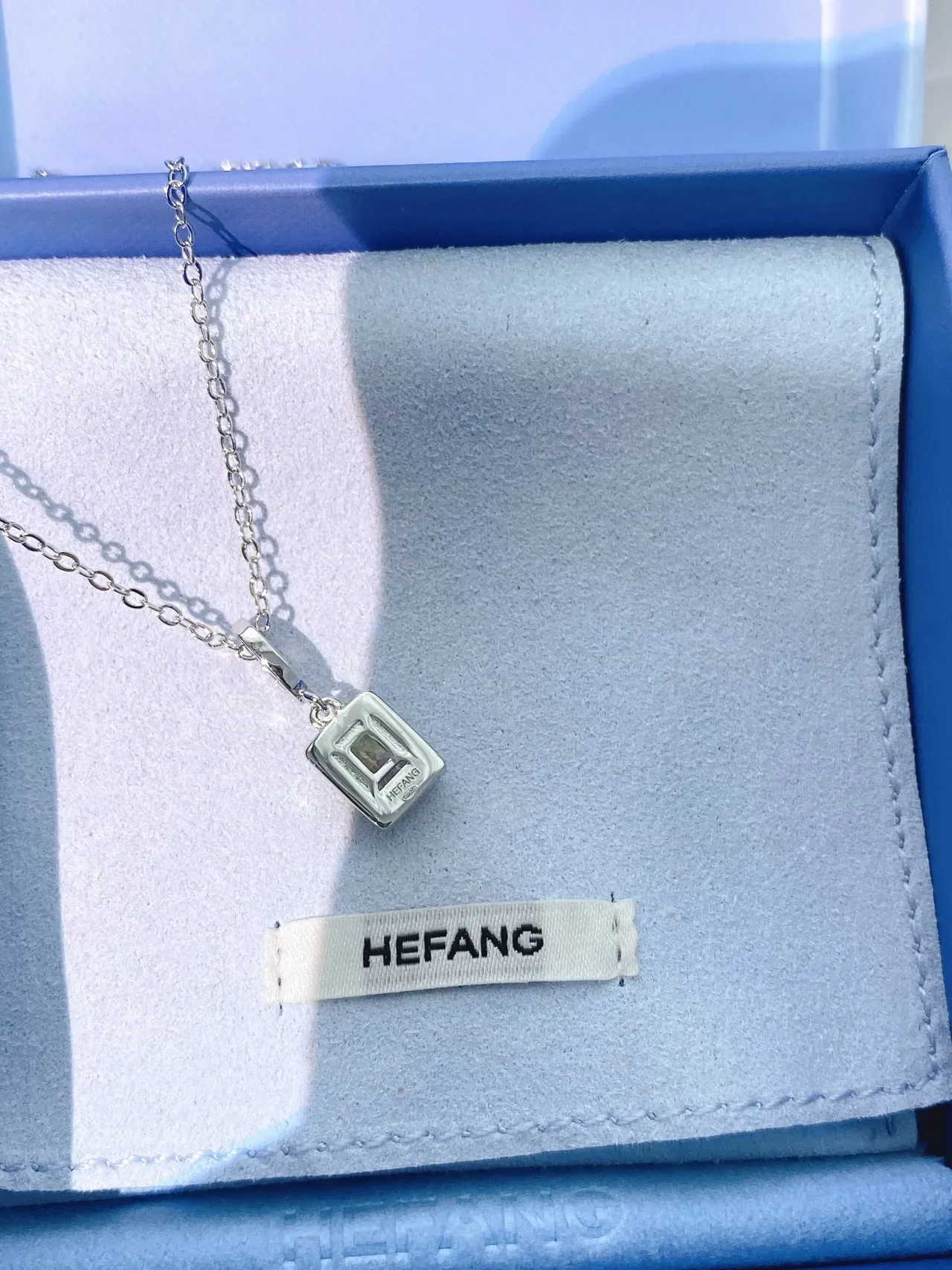 Iridescent Rectangular Halo Pendant Necklace 8