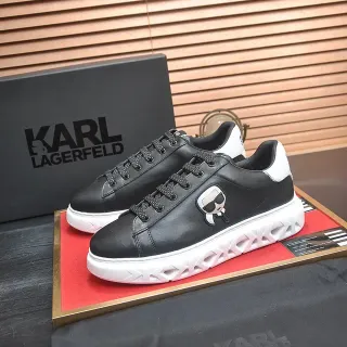 KARL LAGERFELD Negro Blanco Cuero Superior Suela Esculturada de Rejilla Lifestyle Sneakers