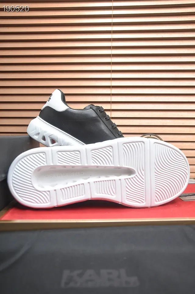KARL LAGERFELD Black White Leather Upper Sculpted Lattice Sole Lifestyle Sneakers 2
