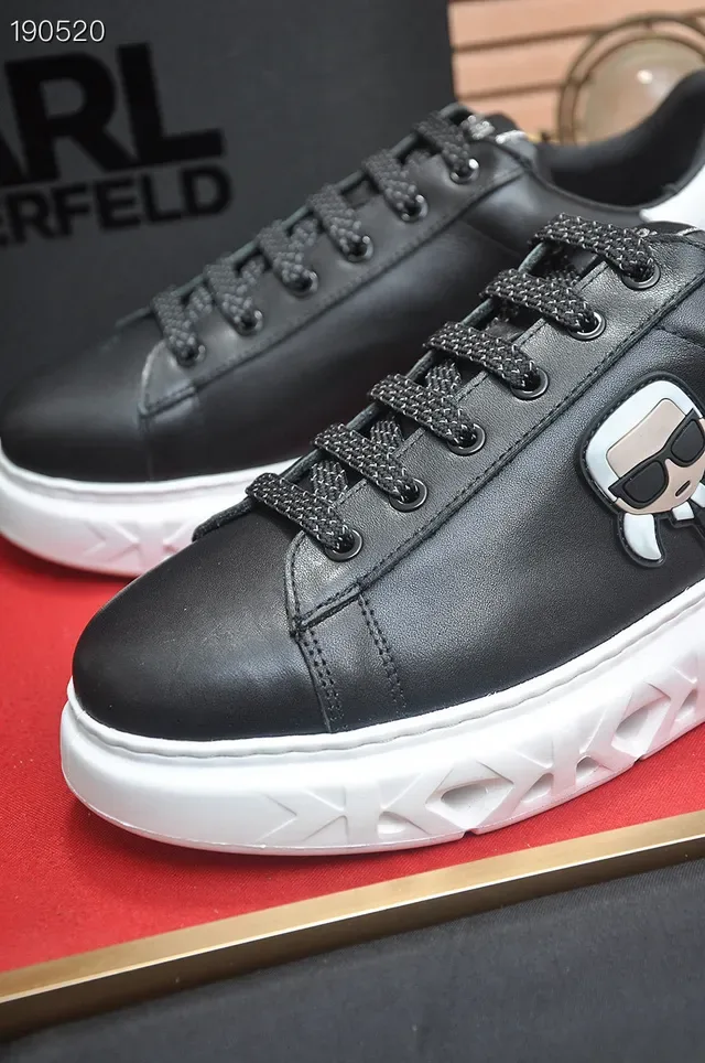 KARL LAGERFELD Black White Leather Upper Sculpted Lattice Sole Lifestyle Sneakers 4