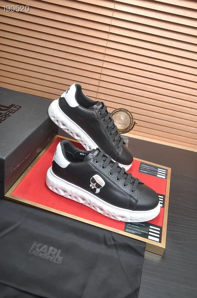 KARL LAGERFELD Black White Leather Upper Sculpted Lattice Sole Lifestyle Sneakers 6