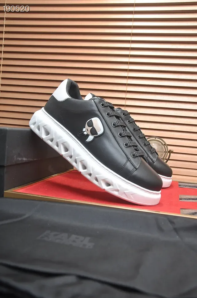 KARL LAGERFELD Black White Leather Upper Sculpted Lattice Sole Lifestyle Sneakers 7