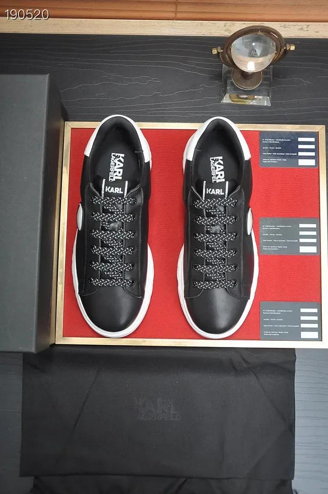 KARL LAGERFELD Black White Leather Upper Sculpted Lattice Sole Lifestyle Sneakers 8