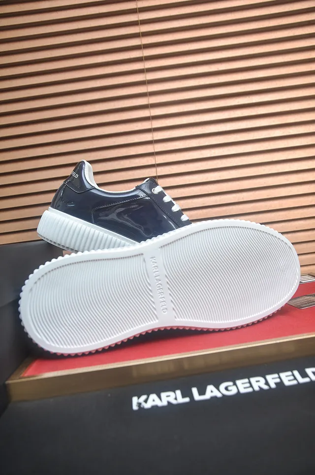 Karl Lagerfeld Navy White Glossy Patent-Like Upper Chunky Ridged Sole Lifestyle Sneakers 3