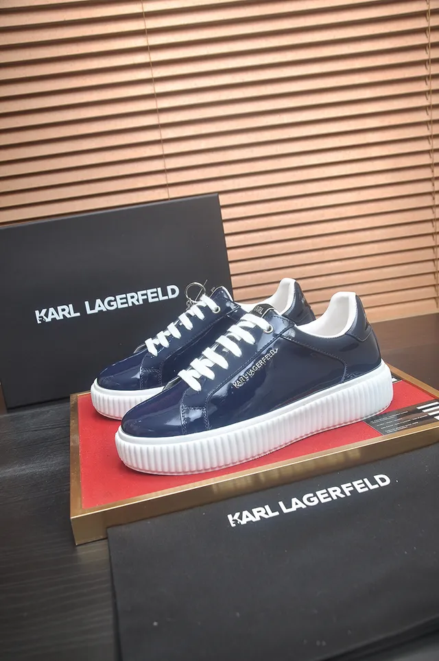 Karl Lagerfeld Navy White Glossy Patent-Like Upper Chunky Ridged Sole Lifestyle Sneakers 4