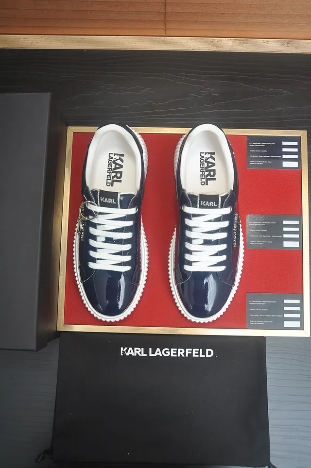 Karl Lagerfeld Navy White Glossy Patent-Like Upper Chunky Ridged Sole Lifestyle Sneakers 5