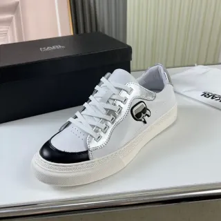 Karl Lagerfeld White Black Low-Top Leather Upper Lifestyle Sneakers