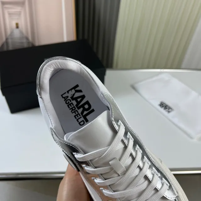 Karl Lagerfeld White Black Low-Top Leather Upper Lifestyle Sneakers 3