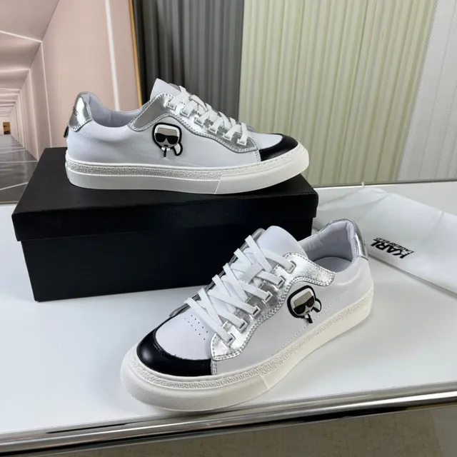 Karl Lagerfeld White Black Low-Top Leather Upper Lifestyle Sneakers 7