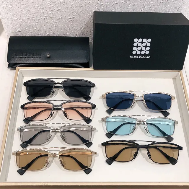 KUBORAUM Blue Silver Rectangular Lens Shape Textured Metallic Temples Optical Glasses 2