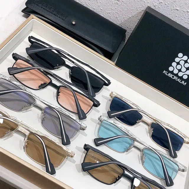 KUBORAUM Blue Silver Rectangular Lens Shape Textured Metallic Temples Optical Glasses 3