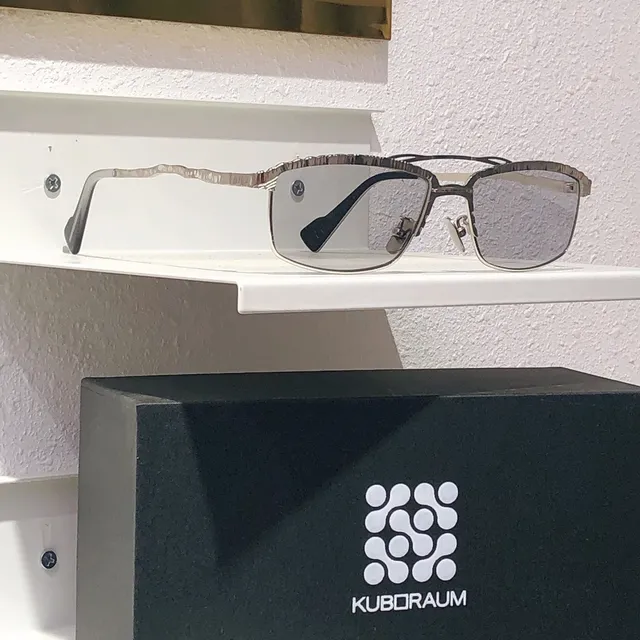 KUBORAUM Blue Silver Rectangular Lens Shape Textured Metallic Temples Optical Glasses 5