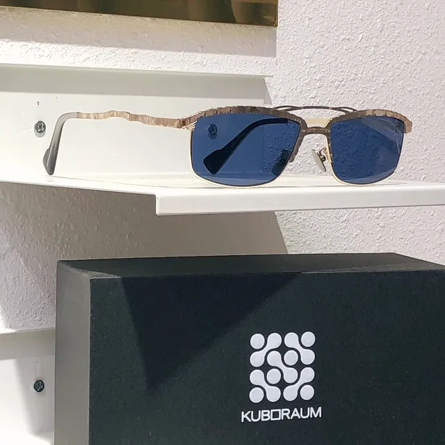 KUBORAUM Blue Silver Rectangular Lens Shape Textured Metallic Temples Optical Glasses 6
