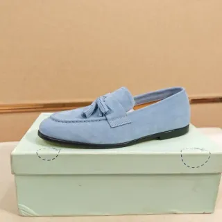 浅蓝麂皮流苏乐福鞋