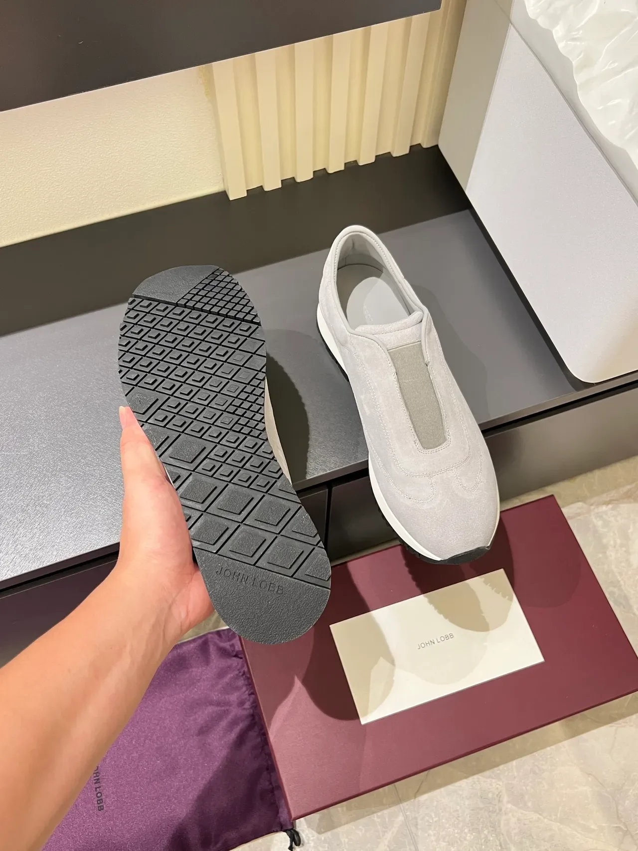 Light Gray Suede Slip-On Lifestyle Sneakers 3