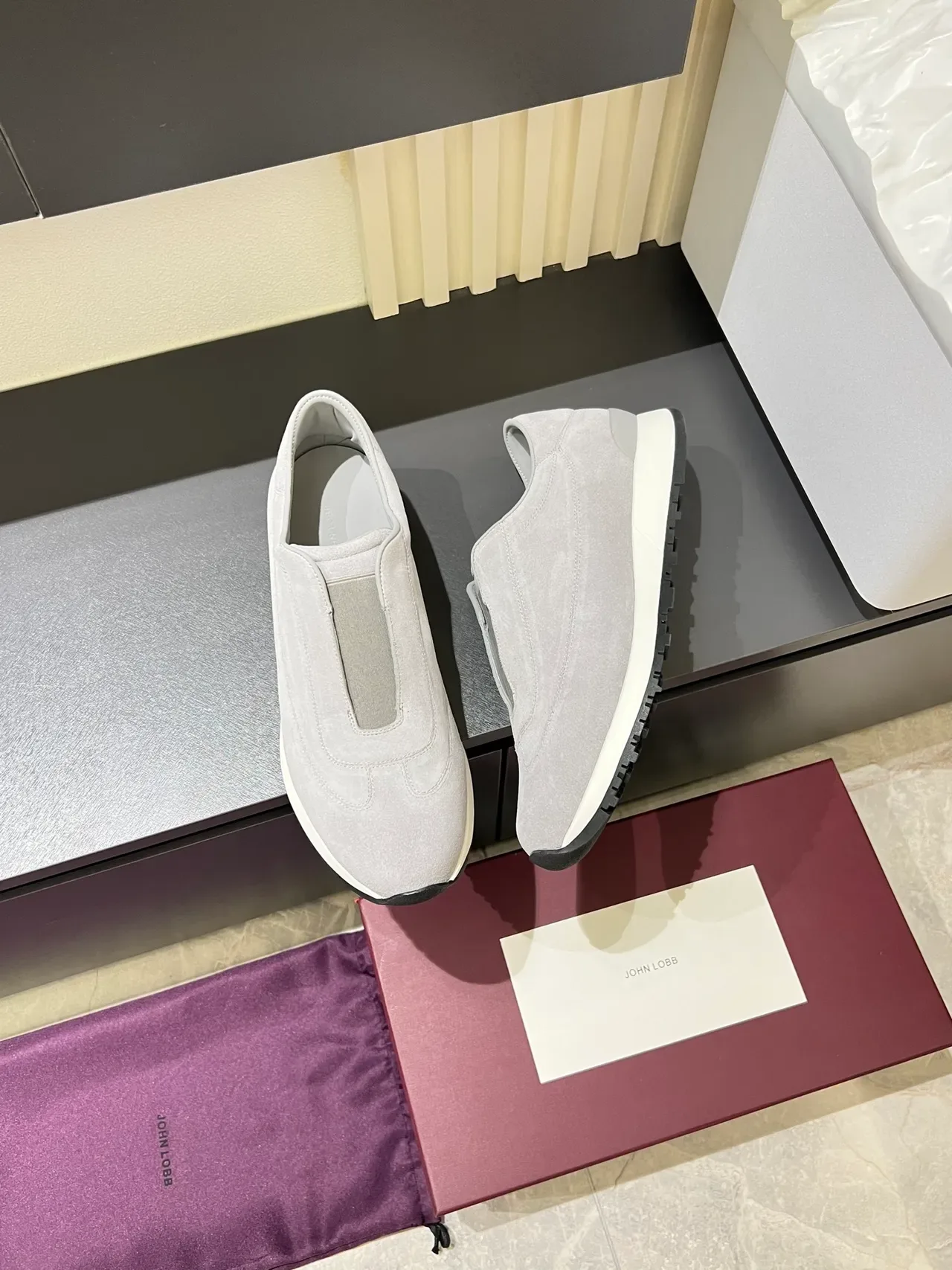 Light Gray Suede Slip-On Lifestyle Sneakers 4
