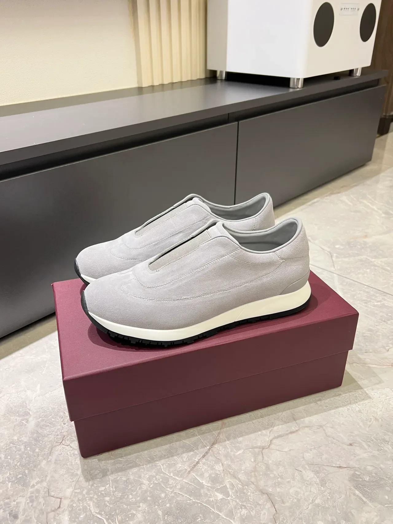 Light Gray Suede Slip-On Lifestyle Sneakers 5
