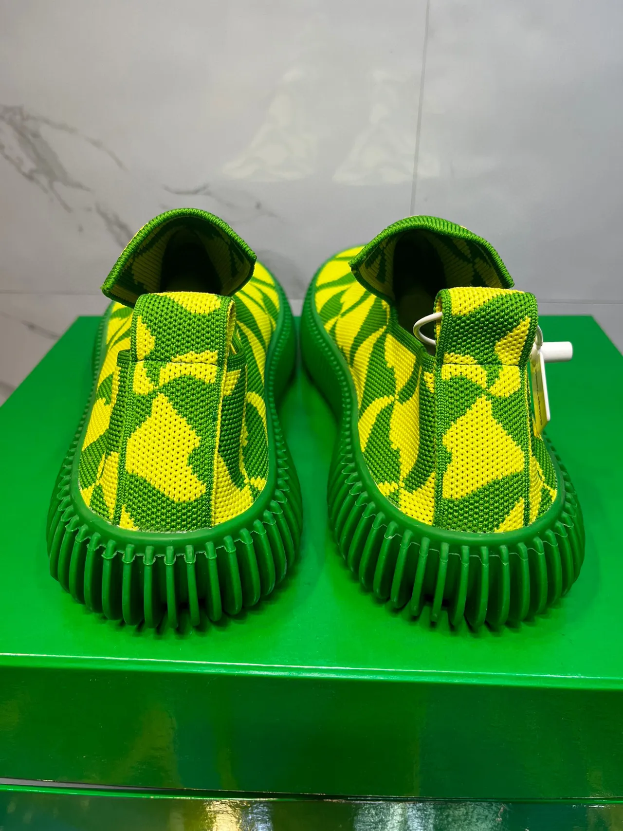 Lime Yellow and Green Geometric Knit Slip-On Lifestyle Sneakers 3