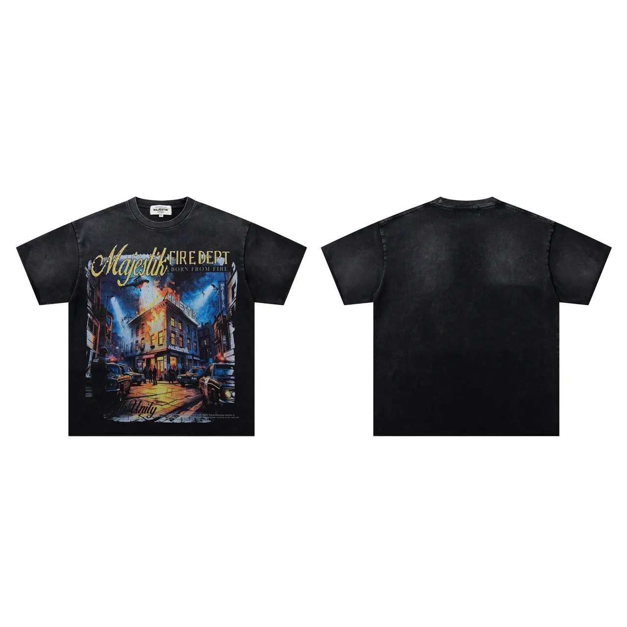 Majestik Fire Dept Born From Fire Distressed Black Graphic T-Shirt 2