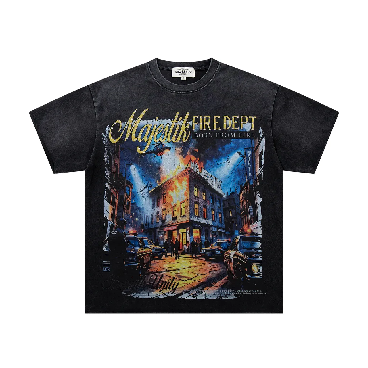 Majestik Fire Dept Born From Fire Distressed Black Graphic T-Shirt 4