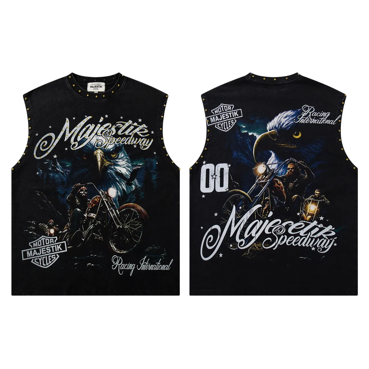 Majestik Majestic Speedway Graphic Studded Vest Top 2