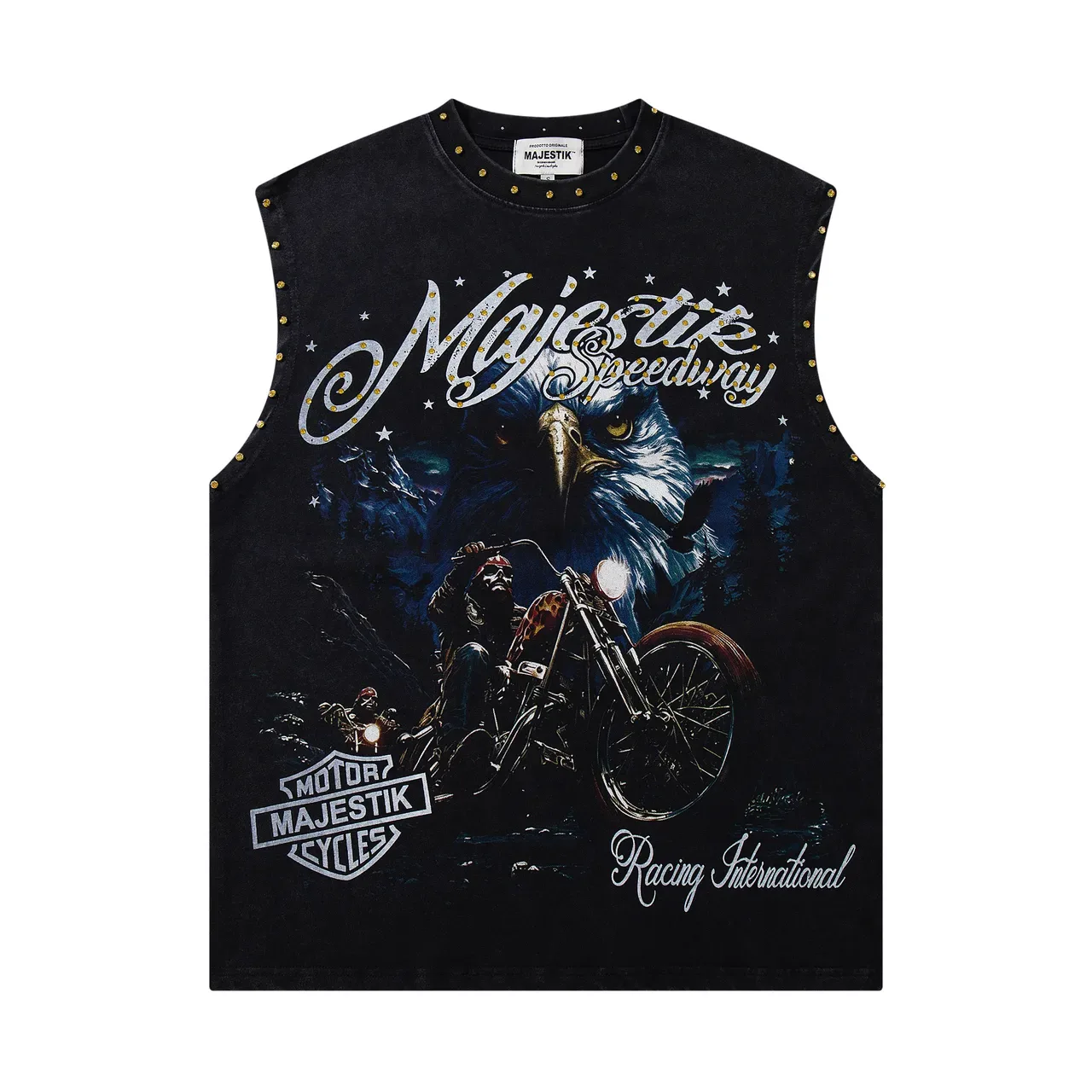 Majestik Majestic Speedway Graphic Studded Vest Top 3