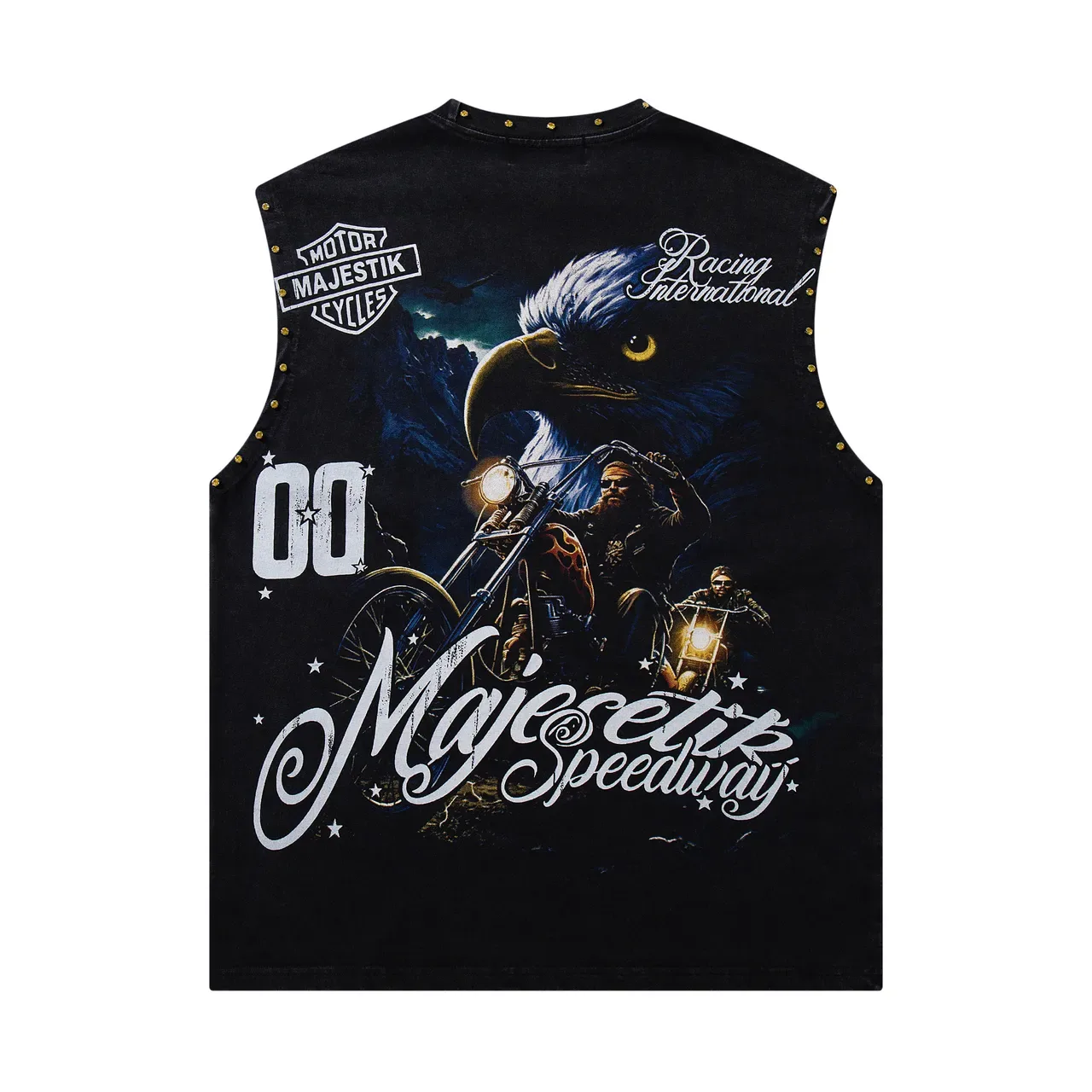 Majestik Majestic Speedway Graphic Studded Vest Top 4