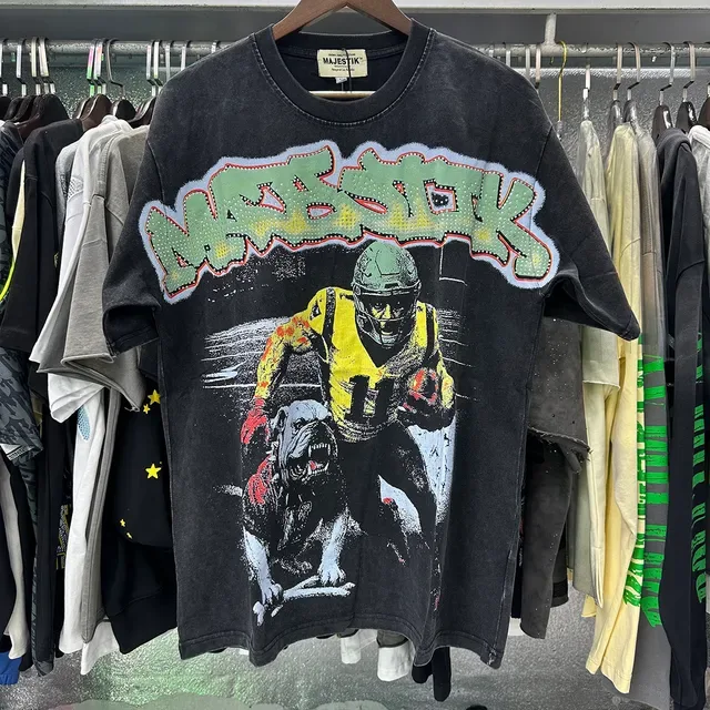 MAJESTIK Oversized Distressed Black Graphic T-Shirt 5