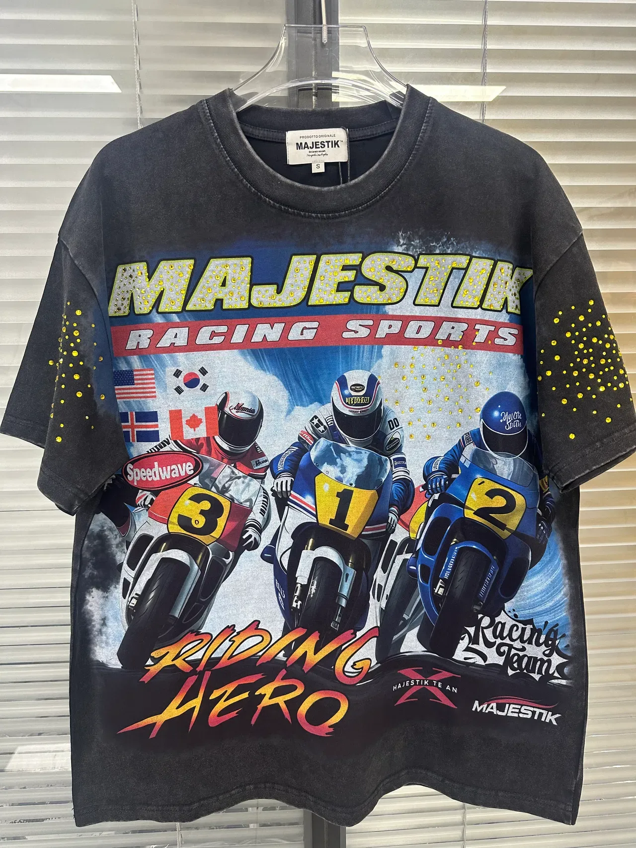 MAJESTIK Racing Sports Graphic Oversized Acid-Wash Black T-Shirt 6