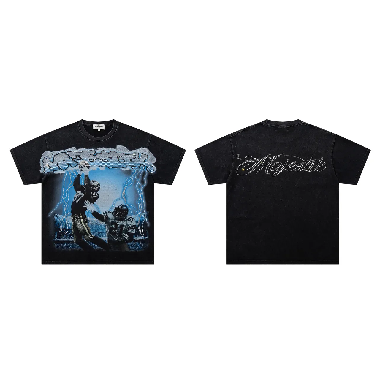 Majestik Rhinestone Graphic Football Print Oversized T-Shirt 2