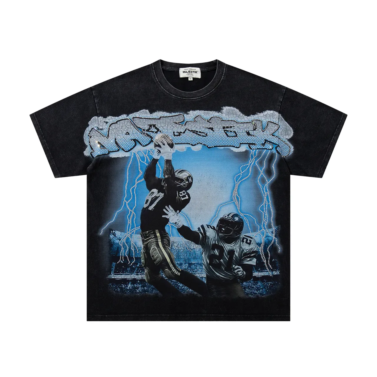 Majestik Rhinestone Graphic Football Print Oversized T-Shirt 4