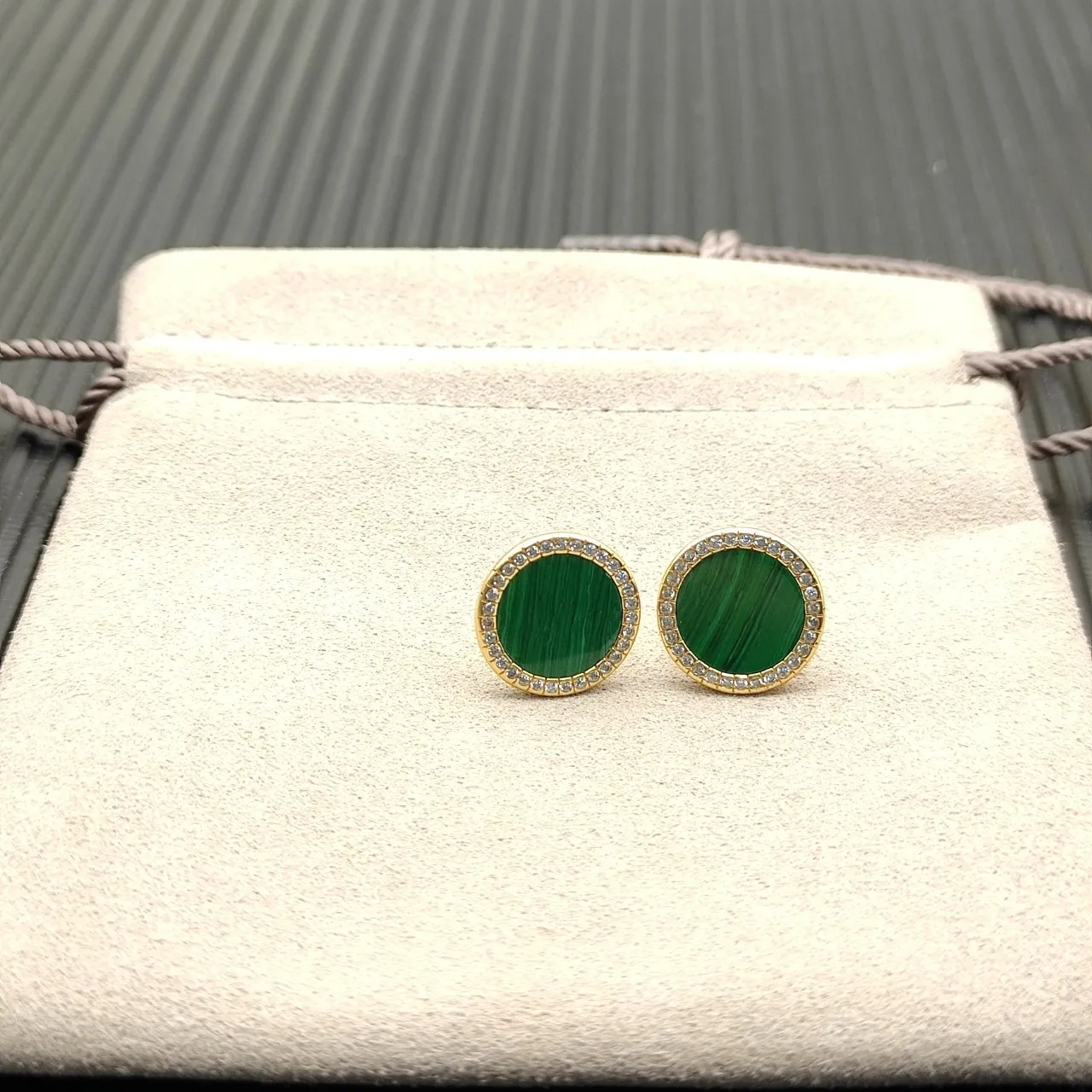 Malachite and Pavé Diamond Halo Stud Earrings 5