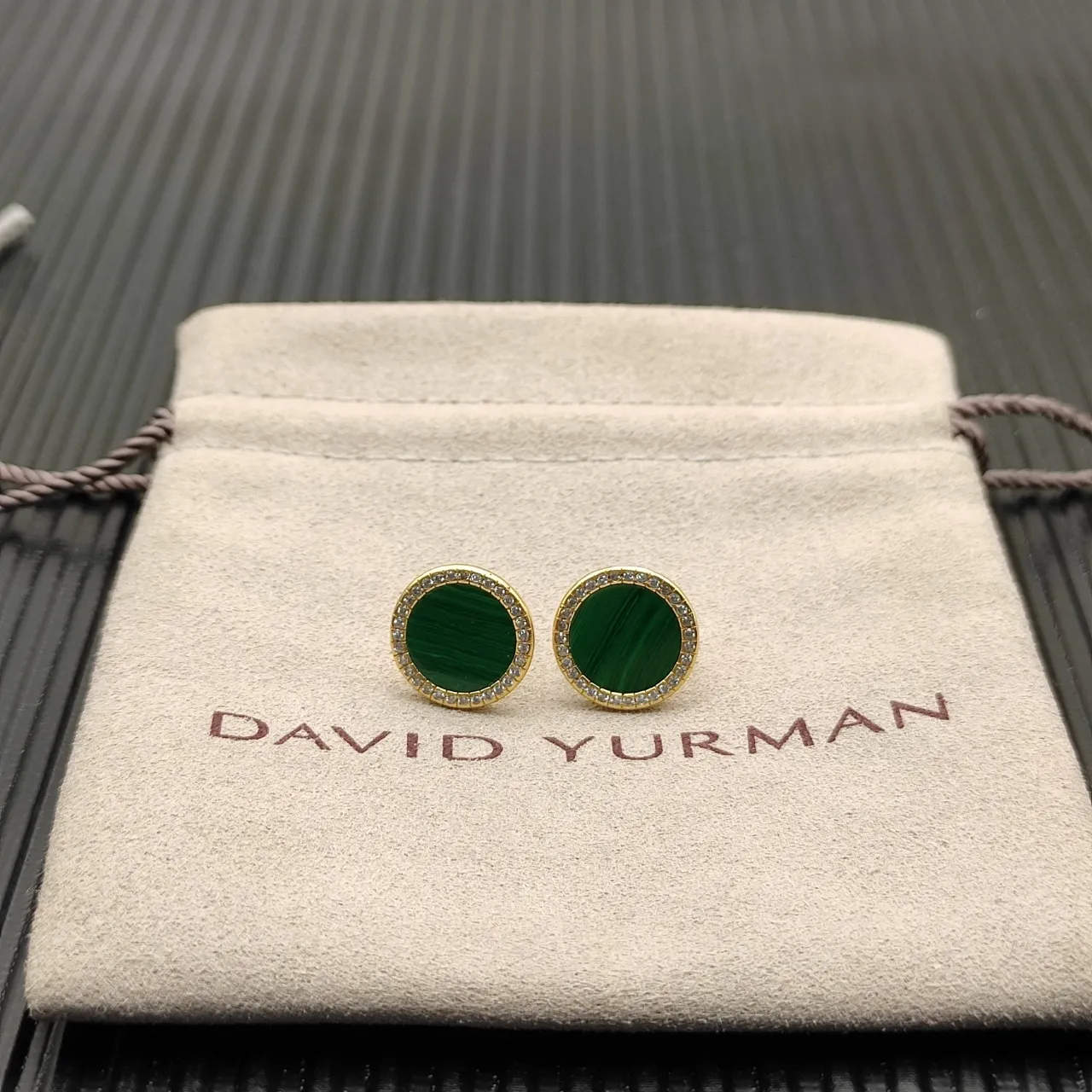 Malachite and Pavé Diamond Halo Stud Earrings 9
